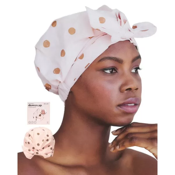 Kitsch Luxury Shower Cap for Women Waterproof  Reusable Shower Cap Hair Cap for Shower Waterproof Hair Shower Caps for Long Hair NonSlip Cute Shower Cap One Size Chic Shower Bonnet  StripeBlush Dot