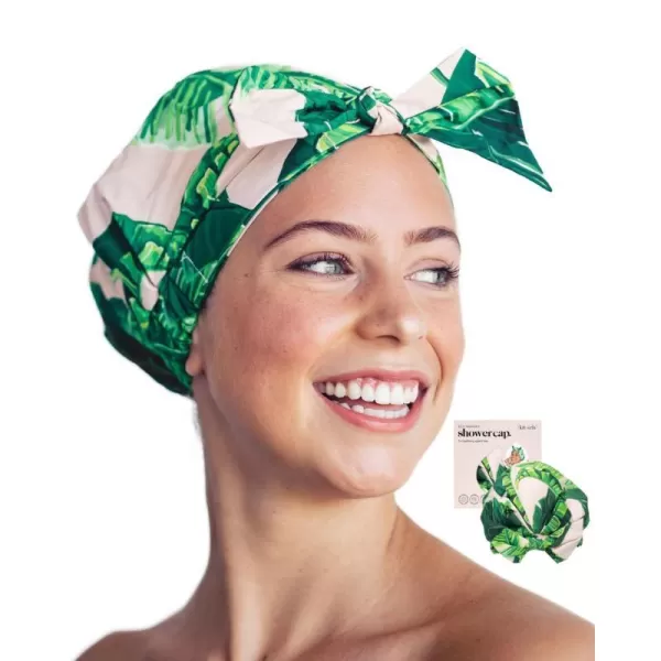 Kitsch Luxury Shower Cap for Women Waterproof  Reusable Shower Cap Hair Cap for Shower Waterproof Hair Shower Caps for Long Hair NonSlip Cute Shower Cap One Size Chic Shower Bonnet  StripePalm Leaves