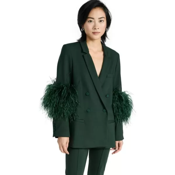 LAPOINTE Womens Stretch Scuba Double Breasted Blazer with Ostrich FeathersForest