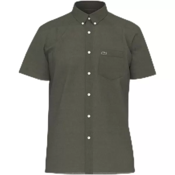 Lacoste Mens Short Sleeve Regular Fit Linen Casual Button Down Shirt WFront PocketTank Green