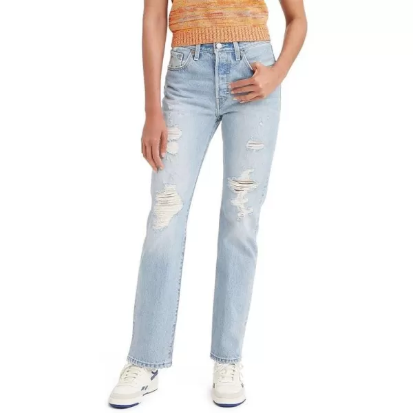 Levis Womens Premium 501 Original Fit JeansLight Indigo Destructed