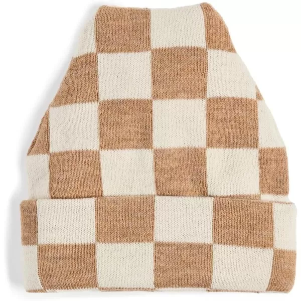 Loeffler Randall Womens Bartlet Checker Knit BeanieCamelCream