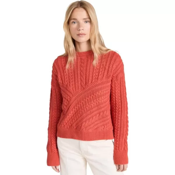 MONROW Womens Merino Wool Cable Knit SweaterRed Clay