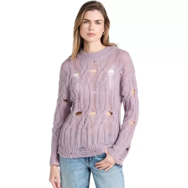 MOON RIVER Womens Pullovers Grunge Detail Effect at Bottom Sweep SweaterLight Purple