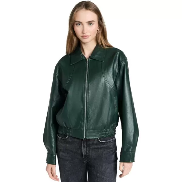 MOON RIVER Womens Waistband Leather Short JacketGreen