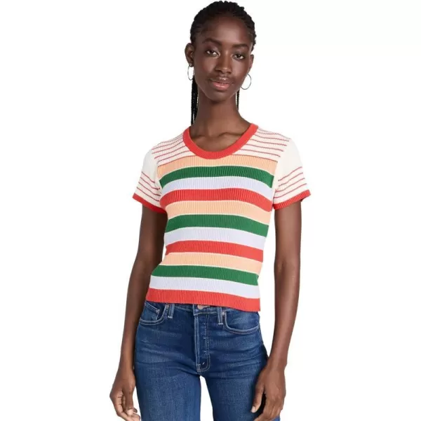 MOTHER Womens The Itty Bitty Scoop Neck TeeRainbow Multi Stripe