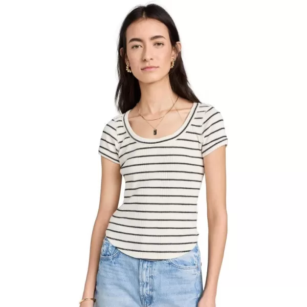 MOTHER Womens The Itty Bitty Scoop TeeBlack and White Stripe