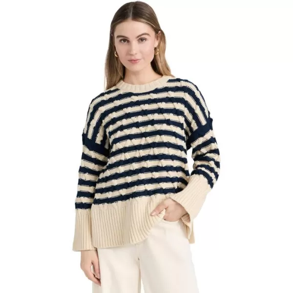 Madewell Womens Cable Knit Oversized Sweater in StripeEcru Stripe