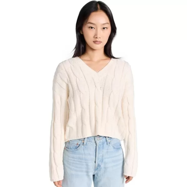 Madewell Womens CableKnit VNeck Crop SweaterAntique Cream