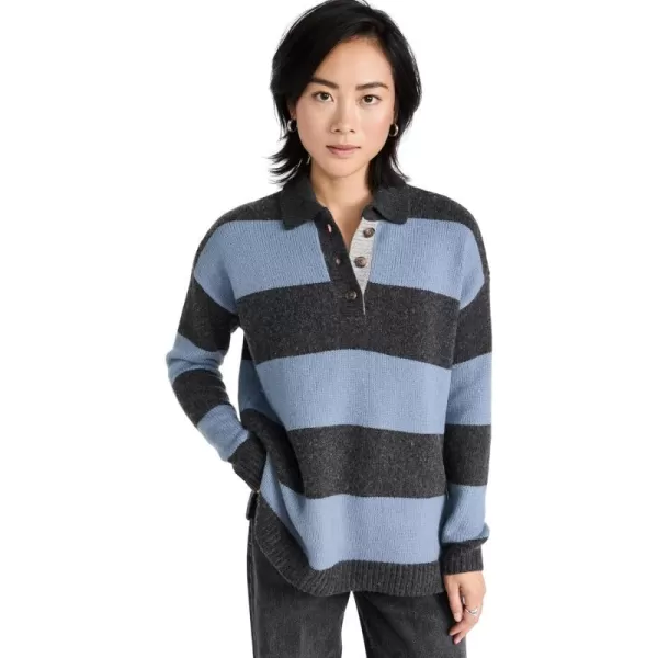 Madewell Womens Rugby Stripe Polo SweaterCharcoal Heather BlueGrey