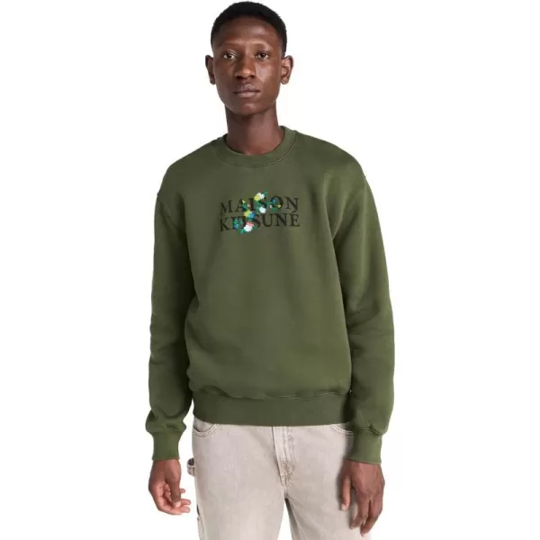 Maison Kitsune Mens Flowers Comfort SweatshirtMilitary Green