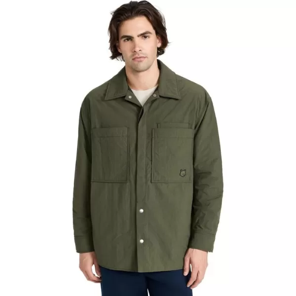 Maison Kitsune Mens Padded Over Shirt in Crispy NylonMilitary Green