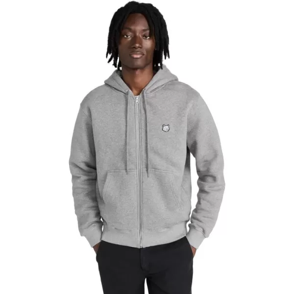 Maison Kitsune Mens Tonal Fox Head Patch Comfort Zipped HoodieMedium Grey Melange