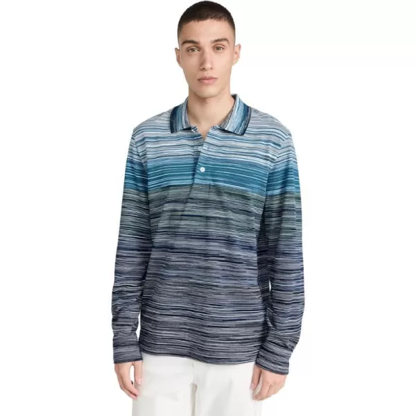 Missoni Mens Long Sleeve PoloMulti BlueWhite Space Dyed