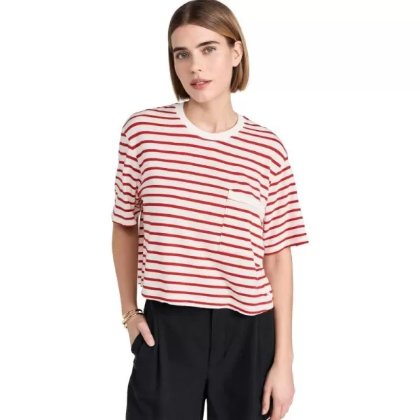 Monrow Womens Stripe Jersey Crop Pocket TeeRed Stripe