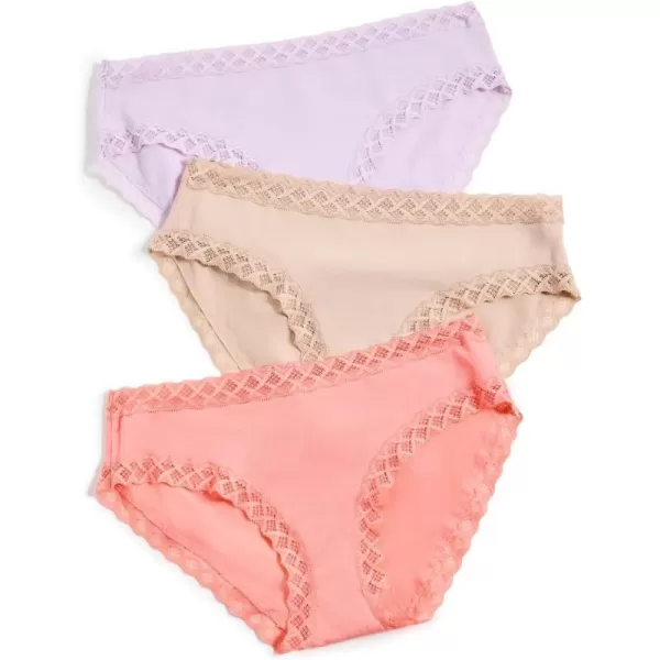 Natori Womens Bliss Cotton Girl Brief 3PackPapayaLavender FrostCaf