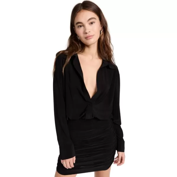 Norma Kamali Womens Boyfriend Shirt Shirred Skirt DressBlack