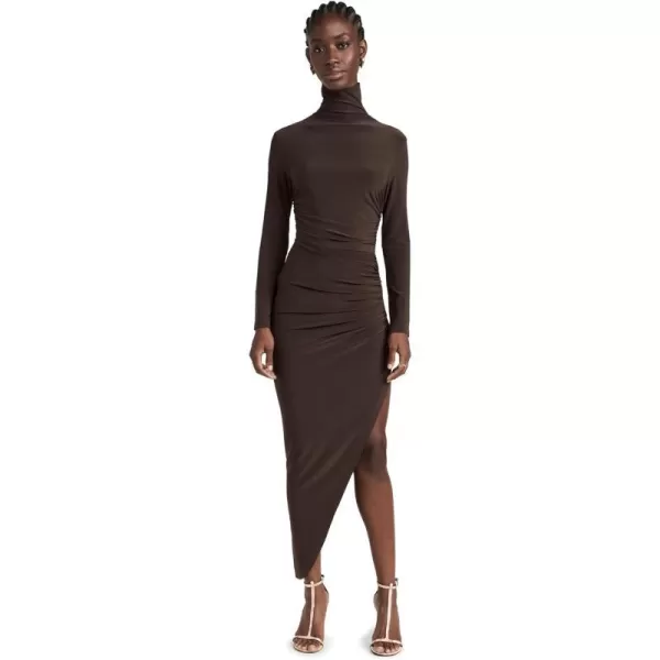 Norma Kamali Womens Long Sleeve Turtle Neck Side Drape GownChocolate