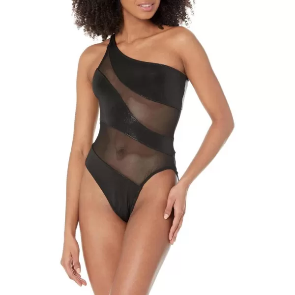 Norma Kamali Womens Snake Mesh Mio One Piece SwimsuitBlackBlack MeshLame