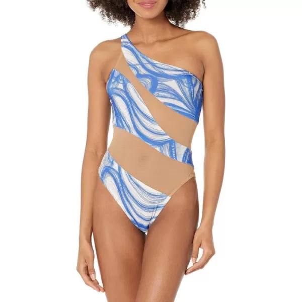 Norma Kamali Womens Snake Mesh Mio One Piece SwimsuitBlue Swirl