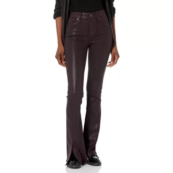 PAIGE Womens High Rise Lou Lou Jolene Pockets and Twisted Outseam Slit JeansBlack Cherry Luxe Coating