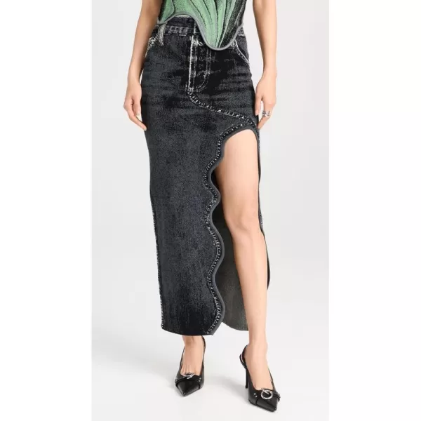 PH5 Womens Lily Denim Print Wavy Midi Skirt Black Green MPH5 Womens Lily Denim Print Wavy Midi Skirt Black Green M