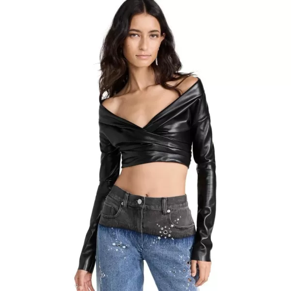 Philosophy di Lorenzo Serafini Womens Off Shoulder Leather TopBlack