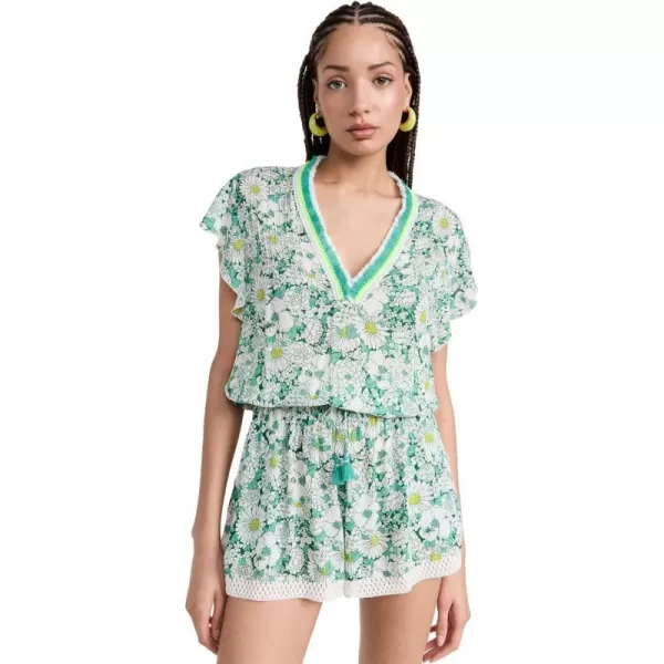 Poupette St Barth Womens Short Romper Sasha V NeckGreen Mid 70s Garden