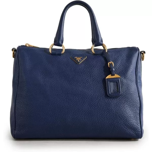 Prada Womens PreLoved Navy Vitello Daino Bauletto ToteNavy