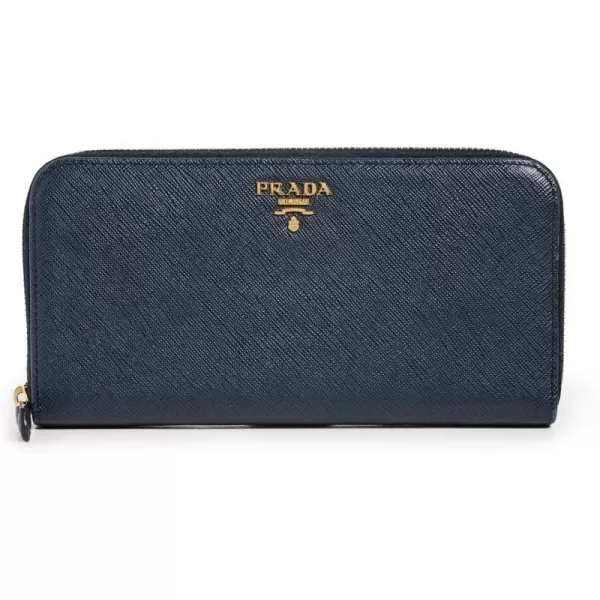 Prada Womens PreLoved Prada Navy Saffiano Zip Around Wallet Navy Blue One SizeNavy