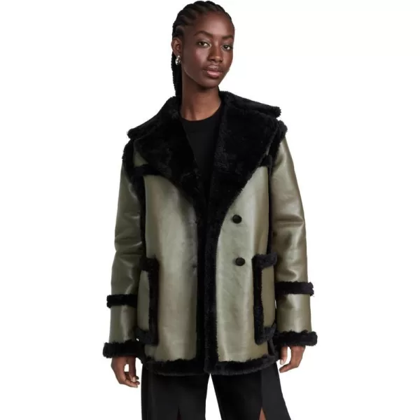Proenza Schouler White Label Womens Coated Faux Leather Fleece JacketWoodBlack