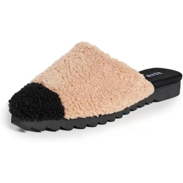 R0AM Womens Fuzzy Cap Mule SlidesBeigeBlk