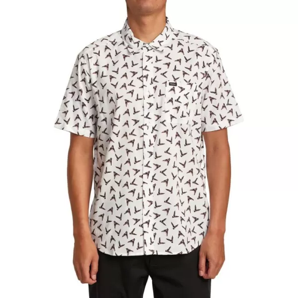 RVCA Mens Will Travel Short Sleeve ShirtAntique White Legend amp Mana