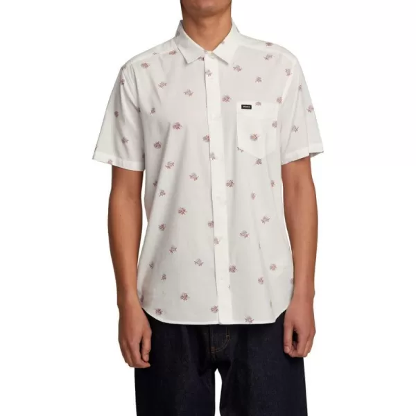 RVCA Mens Will Travel Short Sleeve ShirtAntique White Morning Glory