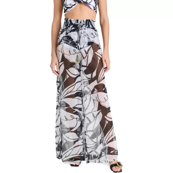 Ramy Brook Womens Standard Haley Wide Leg Printed PantBlackWhite Exotic Palm Print