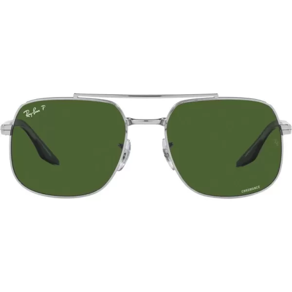 RayBan RB3699 Square SunglassesSilverDark Green Polarized