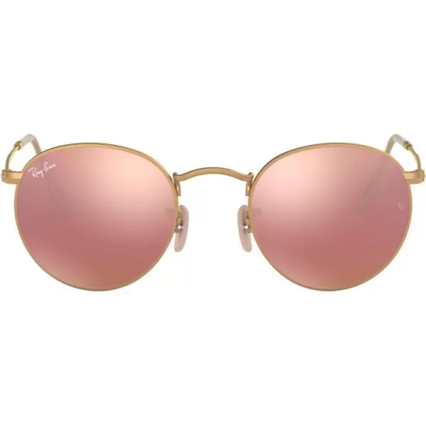 RayBan Rb3447 Round Metal SunglassesMatte GoldLight Brown Mirrored Pink