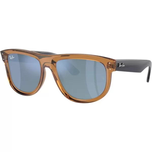 RayBan Rbr0501s Boyfriend Reverse Square SunglassesTransparent Caramel BrownDark Grey Mirrored Turquoise