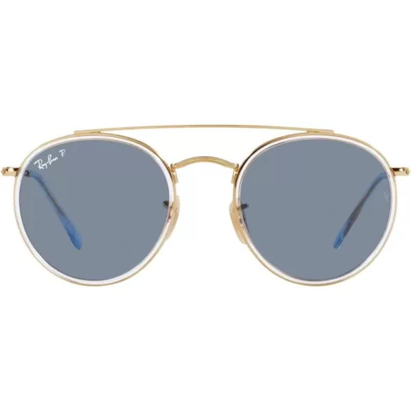 RayBan Womens Rb3647n Double Bridge Round SunglassesGoldBlue Polarized