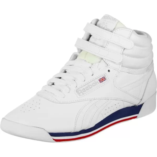 Reebok Womens Freestyle Hi High Top SneakerWhite Retro White Bunker Blue Primal Red Skull Grey 0