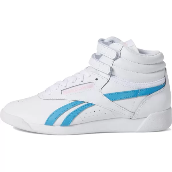 Reebok Womens Freestyle Hi High Top SneakerWhitePink GlowRadiant Aqua