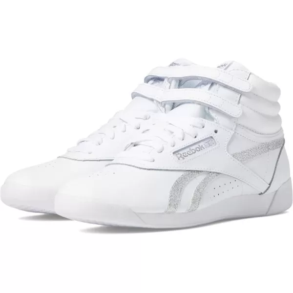 Reebok Womens Freestyle Hi High Top SneakerWhiteSilver Metallic