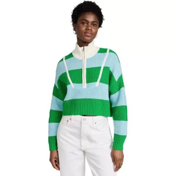 STAUD Womens Cropped Hampton SweaterGrassShallow Rugby Stripe