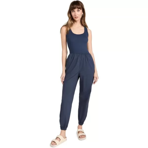 SUNDRY Womens Mix Media JumpsuitNavy