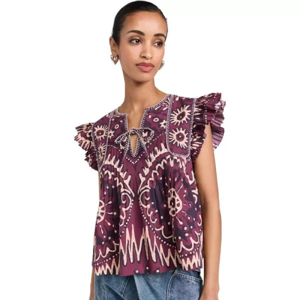 Sea Womens Charlough Print Flutter Sleeve BlouseMagenta