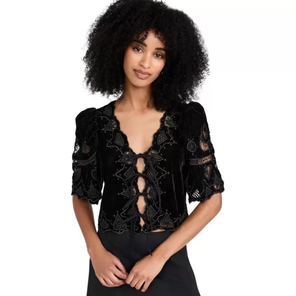 Sea Womens Eliana Embroidery Tie Front TopBlack