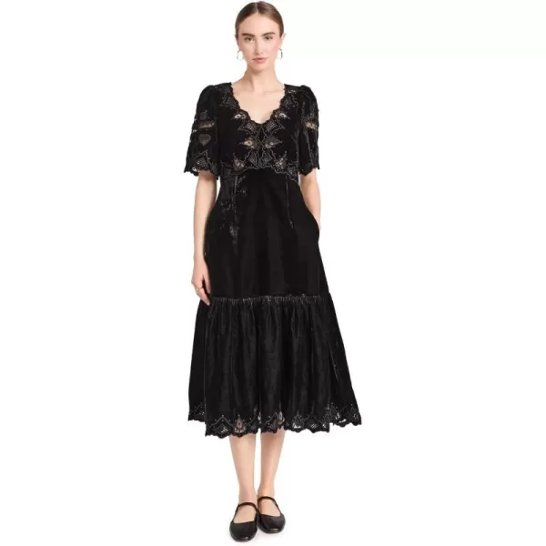 Sea Womens Eliana Embroidery V Neck DressBlack