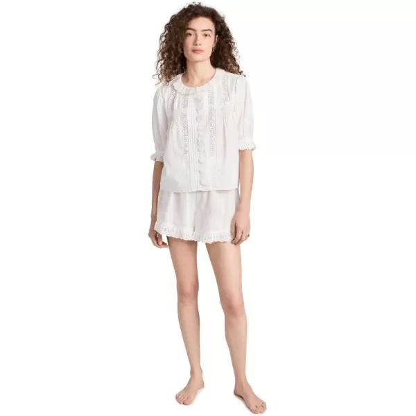 Sea Womens Elysse Embroidery Puff Sleeve Pajama SetWhite