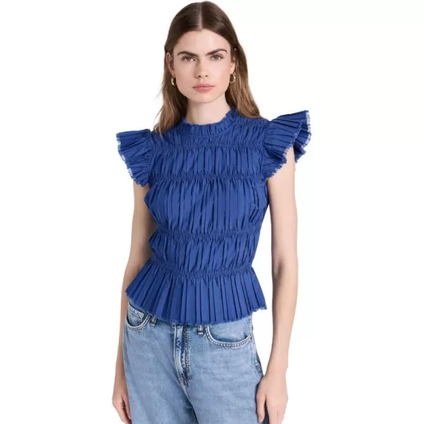 Sea Womens Greir Pleating Flutter Sleeve TopBlue