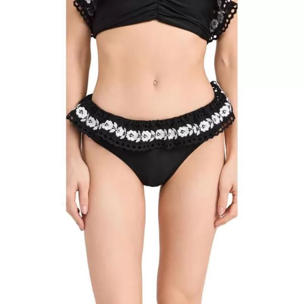 Sea Womens Katya Embroidered Ruffled Bikini BottomsBlack